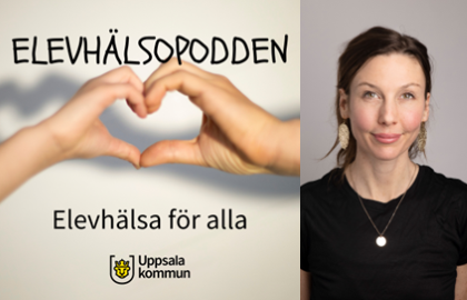 Elevhälsopoddens logga med profilbild på Kata Nylén